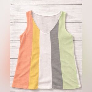 Multicolor Vneck waffle knit sleeveless tank